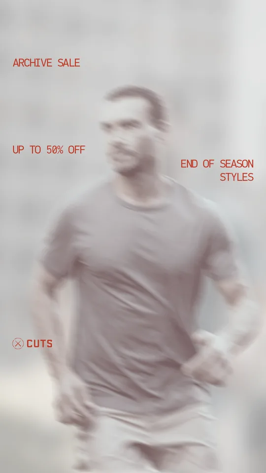 Cuts' ad: a blurred runner with Archive Sale, up to 50% off, end of season styles.